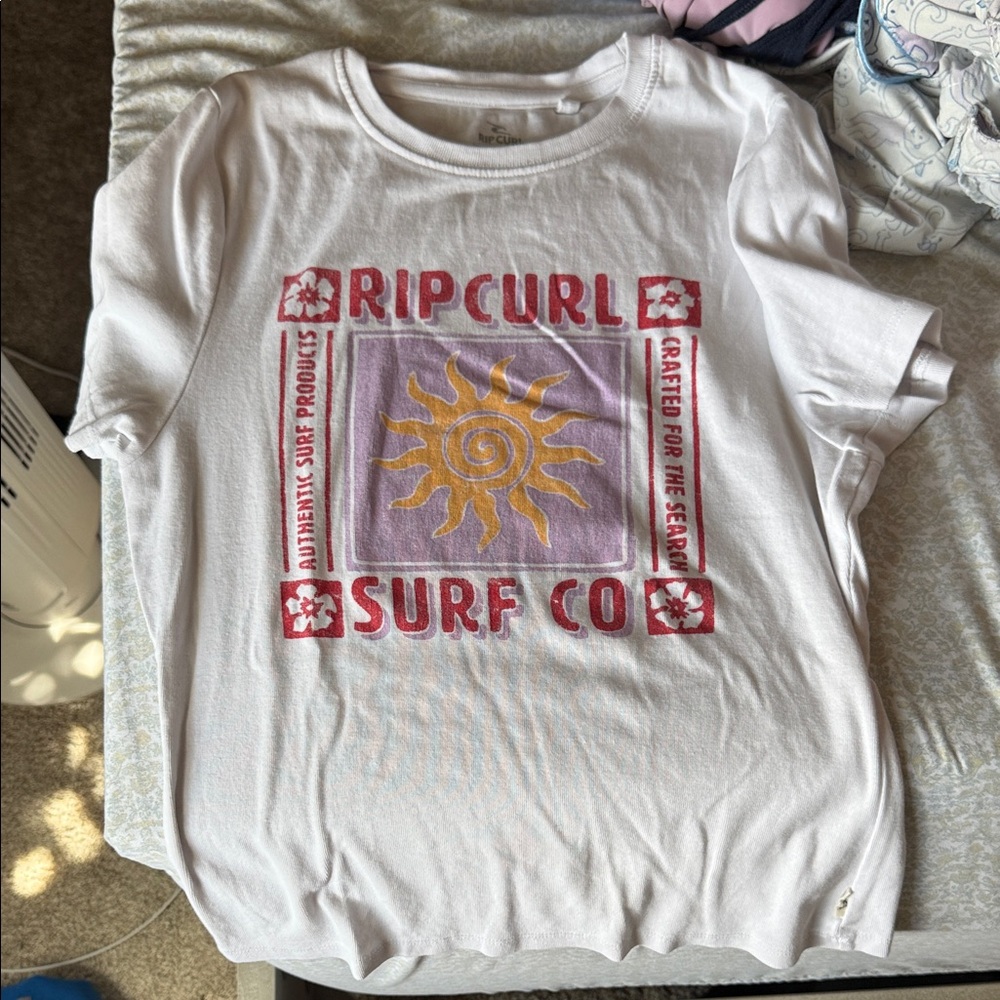 Rip Curl White Tee with Purple and Gold Graphic